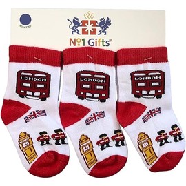No.1 Gifts Seamless London Union Jack Big Ben Guard Toddler Kids Socks 0-36 Months (3 Pairs) (24-36 Months)