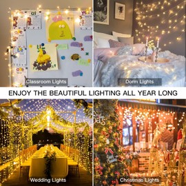 suddus 300 Led Christmas Lights Outdoor, 99ft Christmas Tree Lights Connectable, Warm White Christmas Lights Indoor for Xmas Holiday Yard Party Porch Holiday Lights Decor