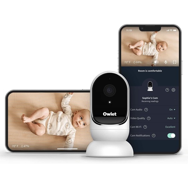 Owlet Cam Smart Baby Monitor - HD Video Monitor with Camera, Audio and Background Sound, Encrypted WiFi, Motion and Sound Notifications, Humidity, Room Temp, Night Vision, 2-Way Talk (Renewed)