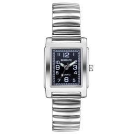JewelryWe Women's Ultra Thin Easy Reader Watch with Elastic Strap Square Analog Quartz Wristwatch