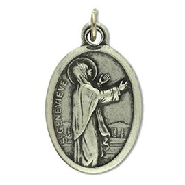 Gifts by Lulee, LLC Saint Genevieve Patron of Paris Pray for Us Medal Silver Oxidized Blessed in Italy