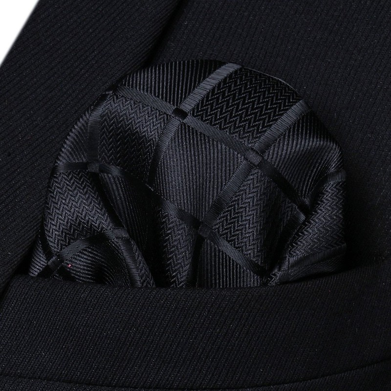 HISDERN Men's Checked Tie and Pocket Square Set - black