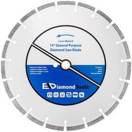 14" Laser Welded Diamond Saw Blade for Concrete, Brick, Block and Masonry, Heat Treated Blade Core, Dry or Wet, 1" Arbor