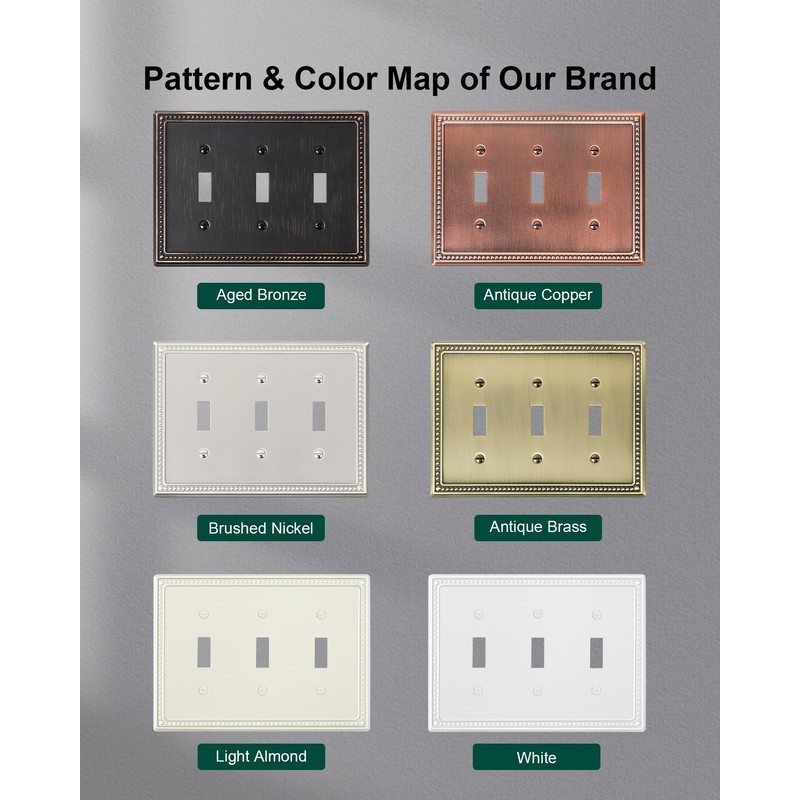TREEWELL 2-Pack Triple Toggle Light Switch Cover Plate, Pearls Decorative