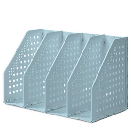 deli Collapsible Magazine File Holder 4 Vertical Compartment Binder Holder for Desk Organizer Adjustable Sturdy Binder Storage Organizer for Office School Home（Blue）