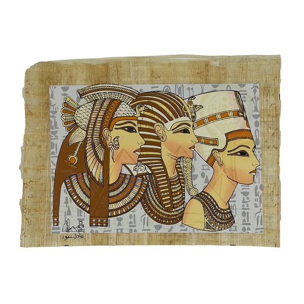 Egyptian Handmade Papyrus - Size: approx. 20 x 30 cm - Natural Vintage Edges - Photoluminescent Background - Artistic Style: Ancient Egypt -Am Best Suitable For: Decoration Motif No.069