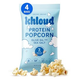 Khloud Protein Popcorn, Olive Oil & Sea Salt - Protein Popcorn Made with Ingredients & 7g Protein - Non-GMO & Low Sodium Healthy Snacks - Gluten Free & Kosher