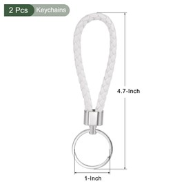 YOKIVE 2 Pcs Braided Leather Keychains, Home PU Keys Ring Woven Decorating Lanyard Straps for Bags Wallets (White)
