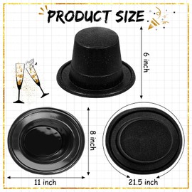 Hillban 50 Pack Glitter Top Hats Bulk Happy New Year Plastic Top Hats Shiny Magician Hat for Kids Adults Costume Party (Black)