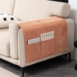 GERLNF Thick Chenille Armrest Covers Set of 2 for Chairs and Sofas Armchair Covers for Arms Couch Arm Covers Armrest Covers for Sofa Non Slip (24" x 43" [3 Pockets],Orange)