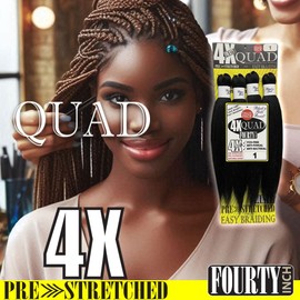 BNG Quad 4X Pre-Stretched Braiding Hair 20" for Easy Braid Professional Itch Free Synthetic Fiber 3 PACK Hair (12 bundles) (#1B Off Black)