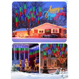 Minetom Solar Christmas Decorations, Meteor Shower Christmas Lights Outdoor, 10 Tube 240 LED Solar Rain Lights, String Lights for Xmas Tree, Wedding, Holiday Party Decor, Multicolor