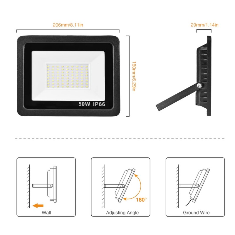TTiiLoe 50W LED Flood Lights Outdoor, IP66 Waterproof Security Lights