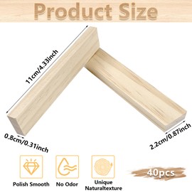 Pack of 40 Wooden Block Carving, Unfinished Wood Carving Blocks, 11 x 2.2 x 0.8 cm, Pine Wood for Carving, Carving Wood Blocks for Craft Set, Rectangular Wooden Cubes for Crafts