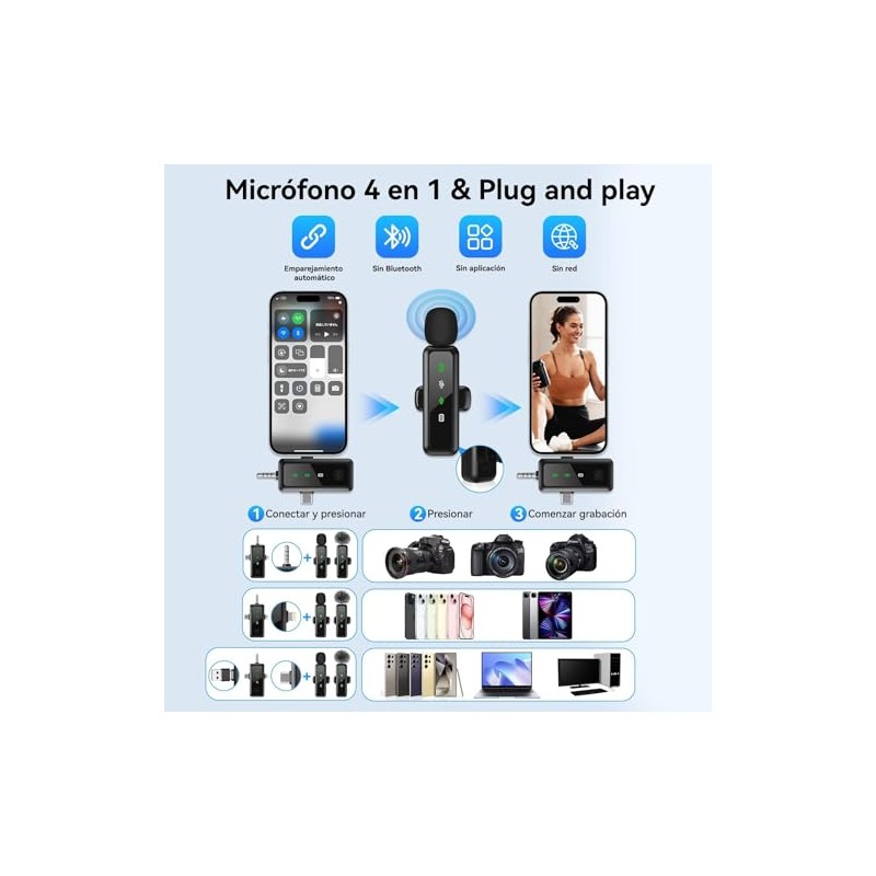 GARUISKY 3 en 1 Microfono Inalambrico de Solapa 2 Pack