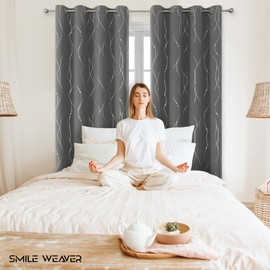 SMILE WEAVER Grey Blackout Curtains for Living Room 84 Inch Long 2 Panels,Room Darkening Curtain-Star Print Design Noise Reducing Thermal Insulated Light Blocking Bedroom Window Drapes