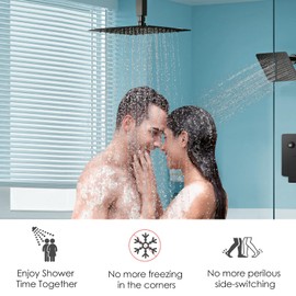Shower Faucet Set Matte Black Shower System, Starbath Dual Shower Head System 10+6" Wall Mount Rain Showerhead for Couples, All functions Can Be Used Simultaneously