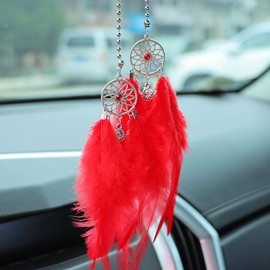 LEAUNGYOO Dream Catcher, Car Pendant, Dream Netting Car Decoration, Car Accessory, Interior Decoration, Gift, Decoration, Feather, Small, Quiet Driving (Pink)