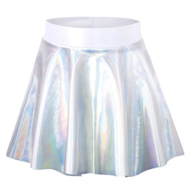 Gnainach Girls Skort Metallic Skirt Size 5-6 Years Old Shiny Silver Glitter High Waisted Holographic Costome for Kids Scooter Ballet