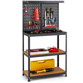 IRONMAX Workbench with Pegboard, Heavy Duty Workstation Organizer with 14 PCS Hanging Kits & 3 Storage Shelves, Work Bench Table for Garage, Home, Workshop, Auto Shop, Basement