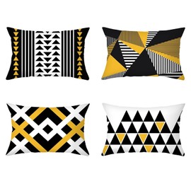 Daesar Decorative Pillowcase Covers, Pillowcase Covers 4 Pack Black White Yellow Outdoor Throw Pillow Cover 12x20 30x50CM Geometric Patterns Triangle, Polyester