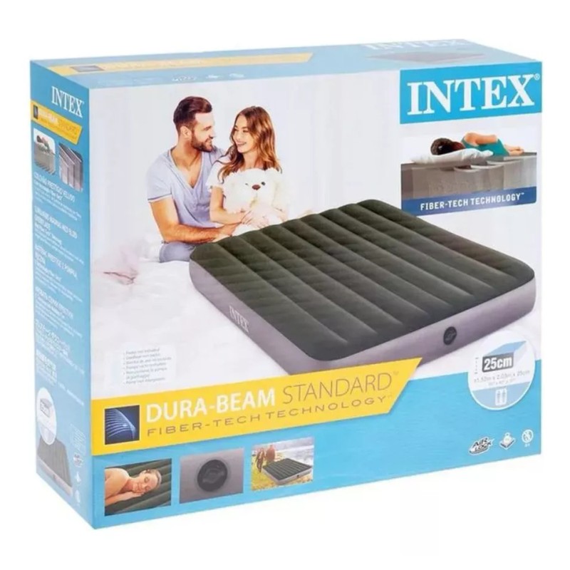 Intex Colchón Inflable Alto 2 Personas Queen 152cmx203cm Cómodo Color