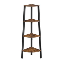 VASAGLE Corner Shelf Stand, 4-Tier Corner Bookshelf, Industrial Ladder Shelf, Plant Stand for Living Room, Office, Kitchen, Rustic Brown and Black ULLS34X