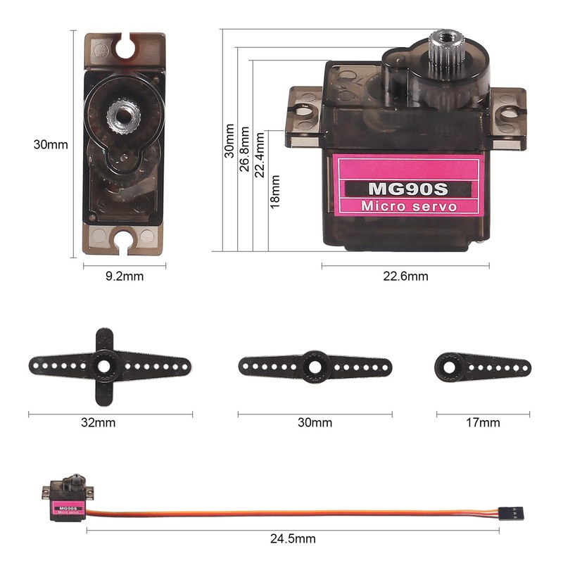 AITIAO 7Pcs MG90S Micro Servo 180° 9G Servo Motor Geared