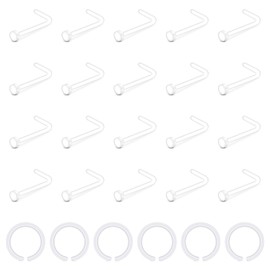 Longita 26pcs Clear Nose Stud L Shape Nose Stud Nose Ring Retainer Bioflex Plastic Nose Hoop 20 Gauge Piercing