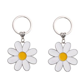 Aiweijia 2PCS Cute Daisy Keychain Metal Keyring Bag Charm Floral Charm Car Keyring For Women And Girls