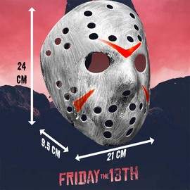 Máscara Jason Voorhees Viernes 13 Asesino Máscara de Plástico con Elástico Ajustable Disfraz para Haloween GRUPO CARNAVALLIA 1 pza Color: (Plata)