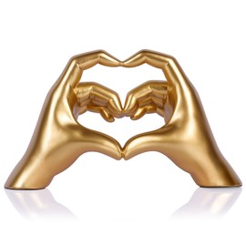 Gold Heart Hands Sculpture, Hand Heart Sculpture for Living Room Bedroom Bookshelf, Small Heart Shaped Table Statues for Home Decor, Unique Birthday And Memorial Gift For Women, Girlfriend, Mom, Wife