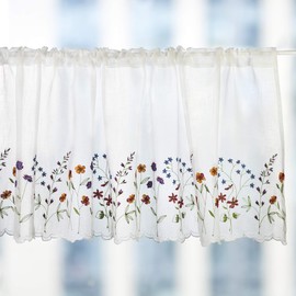 yurlisa KFL027 Sheer Embroidery Pastoral Style Cafe Curtain Kitchen Curtain Floral Window Valance,W60XL18 inch (Wild Flower)