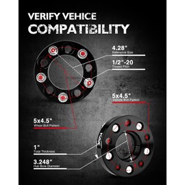 KAX 5x4.5 Wheel Spacers,1 inch 5 Lug Centric Wheel Spacers fit for Edge, Explorer, Ranger, Explorer Sport Trac, Grand Cherokee, MKX, Cherokee, with 1/2" x20 Studs 82.5mm Hub Bore,2Pcs