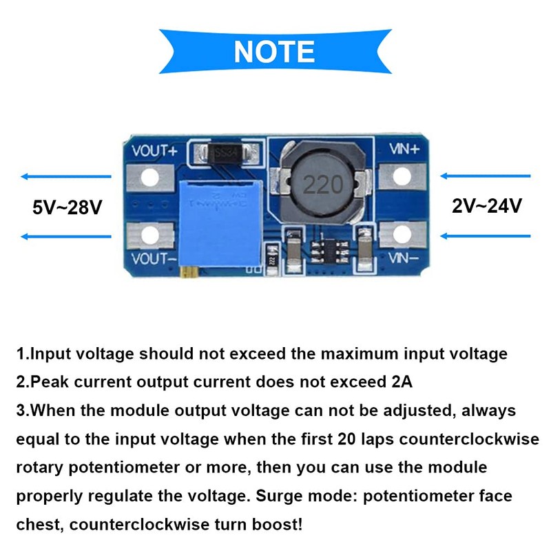 Youmile 5 Pcs DC-DC Step Up Boost Power Converter 2V-24V