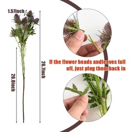 HUIANER Artificial Thistle Spray Eryngium Flowers 2pcs Artificial Eryngium Artificial Sea Holly Flowers for Valentine's Day Bridal Bouquet Wreath Table Centerpiece Decor (Purple)