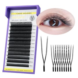 SEEDEW Parallel YY U Shape Lash Extensions, 0.07mm C Curl MIX8-15mm 12 Rows/Tray, PBT Soft Natural False Eyelashes Grafting for Beginner/Tech Artist, Beauty Salon(Black-0.07-C-MIX8-15mm)
