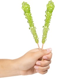 Light Green Rock Candy Sugar Sticks - Watermelon Flavored - 12 Individually Wrapped Light Green Party Favors