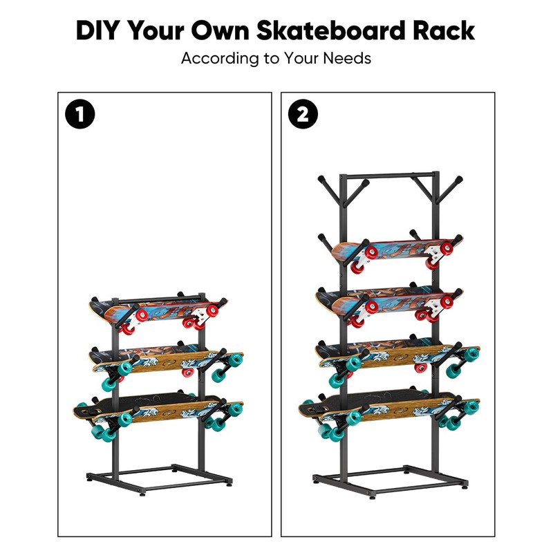 Tuohours Skateboard Racks Floor Stand Holder, Freestanding 5-Tier Skateboard Storage