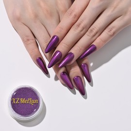 XZMeiLun Chameleon Purple Magic Mirror Chrome Nail Powder, Big-Capacity 1.5g Metallic Dust Holographic Effect Powder Pigment Glitter Manicure Kit, Nail Art, Can Mixed with Builder Gel Nail Polish Use