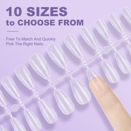 Nzakybbi Pack of 240 Almond Nail Tips, Full Cover Nail Tips, Almond Soft Gel Nail Tips for Gel Nails, Pre-Shaped Almond Shape Nail Tips, Pre-buff Artificial Nails with Box, 10 Sizes