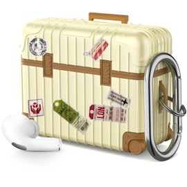 AirPods Pro 2 Case Cover, KOREDA Funny Suitcase Design Case for Airpods Pro 2nd Generation/1st Generation (2023/2022/2019), Cute Fashion Protective Hard Case for Women Men with Keychain (Beige)