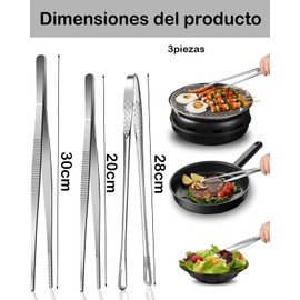 Pinzas De Cocina, Set De 3 Pinzas De Acero Inoxidable Para Cocina, Parrilla Y Más, 20cm, 28cm, 30cm, Ideal Para Hobby Chefs, Profesionales Y Entusiastas De La Cocina