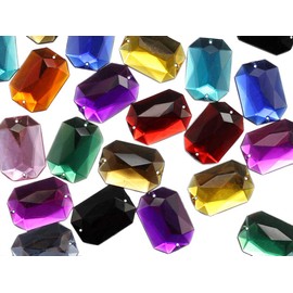 Allstarco 25x18mm Jet Black CH37 Flat Back Octagon Sew On Beads for Crafts Plastic Acrylic Rhinestones with Holes for Sewing, Clothing Embelishments, Costume Cosplays 20 Pieces