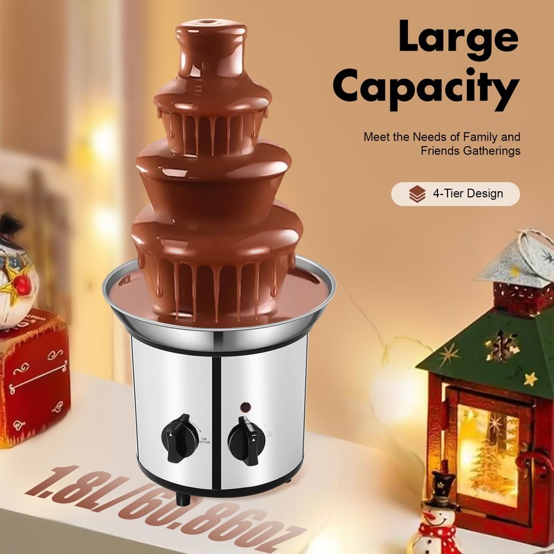 CUBELLIN Electric Chocolate Fondue Fountain Machine 4-Tier Chocolate Waterfall Fountain