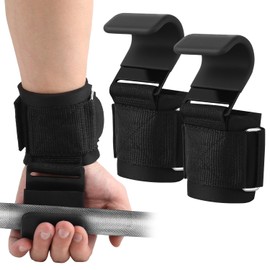 Fitness Weight Lifting Hooks for Men & Women (Pair), 8 mm Thick Wrist Pads, Weightlifting Handles for Powerlifting, Shrugs, Rows & Deadlift Support - Gym Lifting Straps with Pull Up Hooks