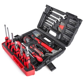 75-Piece Home Tools Kit, General Basic Household Hand Tool Kit with Plastic Toolbox Storage Case, Integrated Standing Tool Ract, for College Students, Emergency repair, Home Use & More
