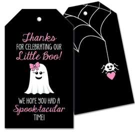 25 Ghost Thank You Favor Tags for Little Boo Baby Shower - Pink