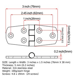 316 Stainless Steel Hinges Marine Grade 4 Pcs 3" x 1.5" Heavy Duty Boat Hatch Hinge Marine Grade Casting Boat RVs Cabinet Door Hinges w/Fasteners