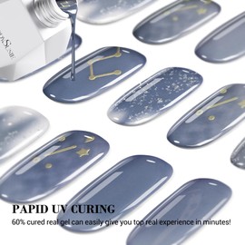 MelodySusie Semi Cured Gel Nail Strips -20 PCS Summer Gel Nail Stickers, Gel Nail Wraps - UV Light Required, Durable & Salon Quality (Midnight Horoscope)